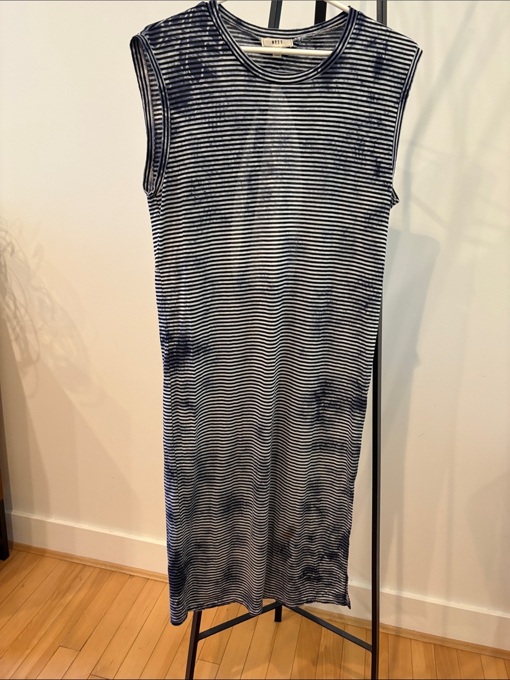 rag & bone Navy and White Striped Sleeveless Midi Dress